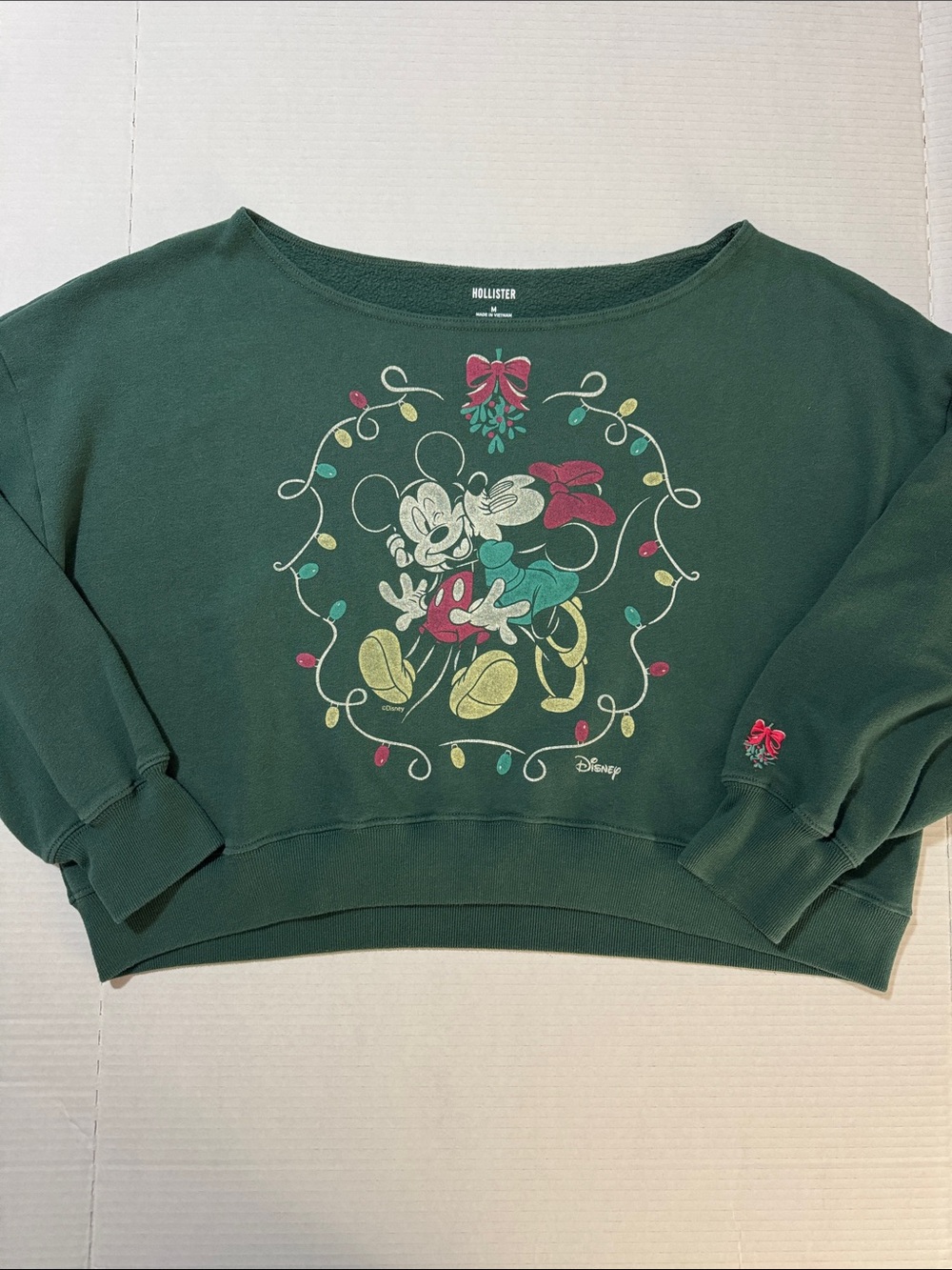 Hollister Dark Green Mickey & Minnie Holiday Crewneck Sweatshirt 116